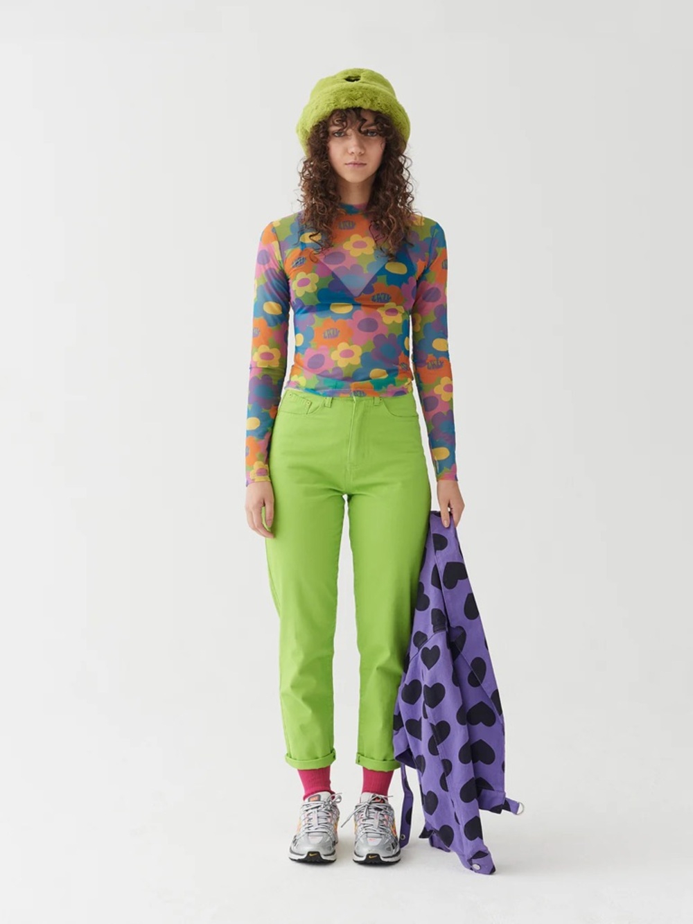 Lazy Oaf Flower Explosion Sheer Top Long Sleeve Colorful Rainbow Mesh